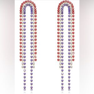 Crystal Drop Red Blue & Silver Rhinestone Earrings